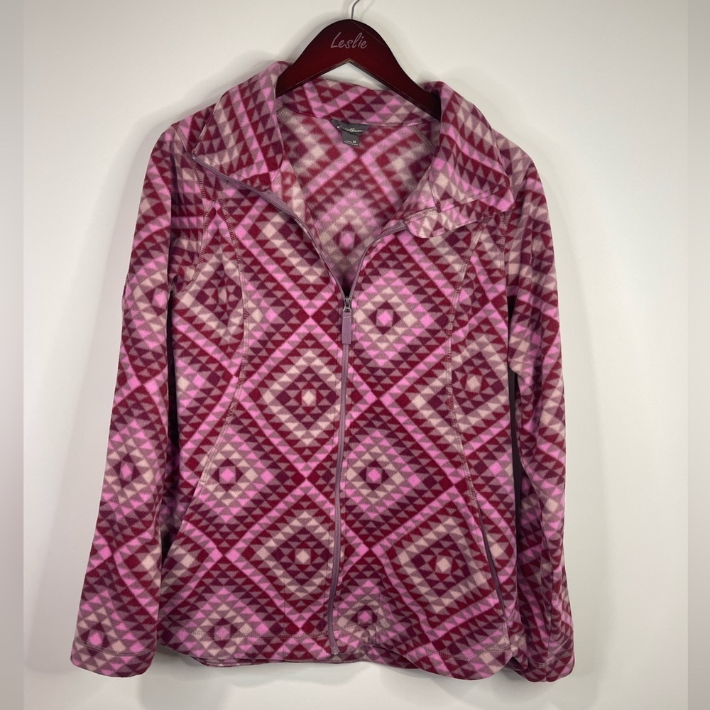 Eddie Bauer pink fleece geometric pattern zip up jacket
